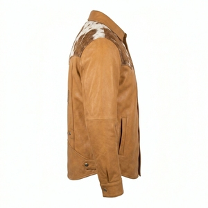 Chemise de cowboy sur mesure en cuir de vachette pleine fleur pour homme, style western, marron clair, avec boutons-pression, vêtement d'extérieur type ranch - Product Image 3