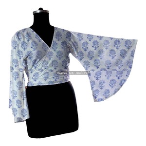 Haut court vintage en coton pour femme, chemisier de créateur, taille unique, manches cloche, décontracté, pour soirée, plage ou tenue d'intérieur - Product Image 4