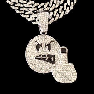 Pendentif de luxe Hip Hop en argent 925 avec strass en cristal, motif visage de dessin animé et doigt d'honneur, pour homme, à porter au quotidien, d'Inde - Product Image 1