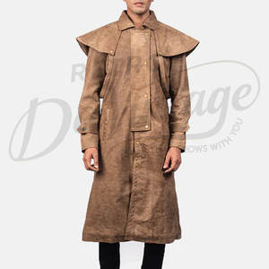 Manteau long en daim marron pour homme, style classique, avec cape aux épaules, style western, en daim et cuir, pour l'hiver - Product Image 2