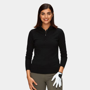Womens Black Half Zip Pullover Premium Performance Sportswear Golf Sweater Long Sleeve <b>Mock</b> <b>Neck</b> Athletic <b>Top</b> - Product Image 3