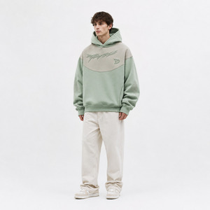 Men's Oversized Hoodie Green Embossed Logo Streetwear Fleece Regular Fit Winter Wear Waterproof Breathable Eco-Friendly - Product Image 4