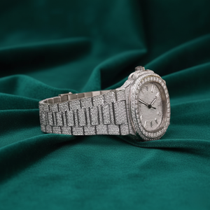 Pragalbh Reloj de Lujo de Dos Tonos en Oro Rosa, Totalmente Adornado con Moissanita, Cuarzo, Cristal de Shanghái, Estilo Hip-Hop, Ligero, de Acero Inoxidable y Zafiro 3 - Product Image 3