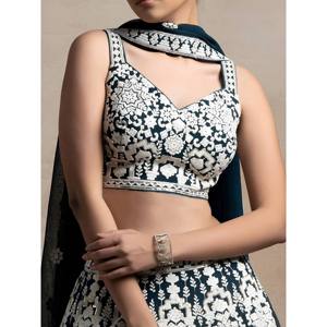 Glamorous Dark Green Embroidered Georgette <b>Wedding</b> Lehenga Choli - Product Image 2