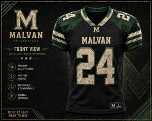 Maillot de football américain élégant pour homme, col en V, manches courtes, sublimation, évacuation de l'humidité, coupe athlétique, noir, vert, blanc, or - Product Image 1