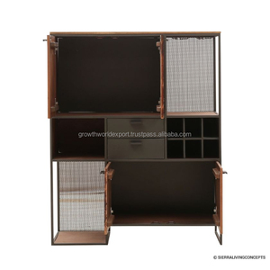 Buffet de bar moderne pour salon |   Meuble de rangement d'appartement en bois de manguier de luxe |   Buffet de bar multifonctionnel |   Fait main - Product Image 4