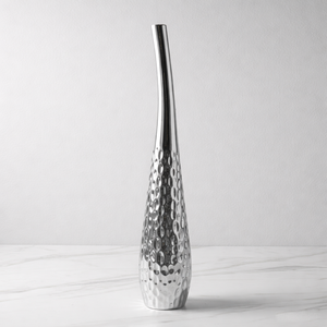 Florero de Metal Plateado Martillado de Lujo, Diseño Elegante, Alto y Delgado, Hecho a Mano, Decoración Moderna para el Hogar, Pieza Única - Product Image 6