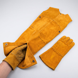 Combinaison sans manches en cuir de vachette fendu et daim orange, pantalon large, avec manches de protection anti-coupure et protège-bras - Product Image 6
