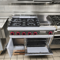 Cuisinière à gaz multifonctionnelle robuste en acier inoxydable, 4 brûleurs, avec four et grilles BBQ, équipement commercial pour restaurants
