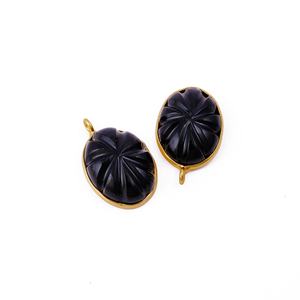 Pendentif en onyx noir fait à la main fleur sculpture plaqué or forme ovale lunette réglage élégant collier en laiton pour la fabrication de mode - Product Image 3