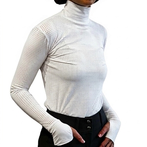 Breathable Printed Custom Equestrian Quick Dry Four-Way Stretch Women's <b>Long</b> <b>Sleeve</b> Turtleneck <b>Mesh</b> Riding Shirt - Product Image 5