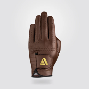 Guante de Golf de Cuero Marrón con Diseño de Logotipo Dorado, Transpirable, para Mano Izquierda, Ajuste Universal, Cuero Suave de Cabretta - Product Image 1