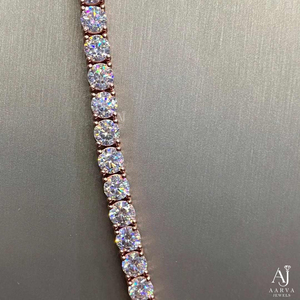 Rose Gold Plated 925 Silver Cuban Link <b>Necklace</b> with Round Brilliant Cut Moissanite Chain Luxury <b>Statement</b> Jewelry for Wedding - Product Image 5