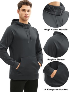 Sweat-shirt à capuche noir pour homme, manches raglan, coupe ajustée, décontracté, pour l'automne, 100% polyester, avec poche - Product Image 4