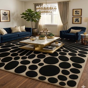 <b>Black</b> Beige Wool geometric circle pattern area <b>rug</b> Hand Tufted modern carpet for living room bedroom luxury decorative home <b>rug</b> - Product Image 4