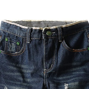 Customize Men's Dark Straight Leg Denim Shorts Mid Waist Stonewashed Cotton Casual Summer Pockets Breathable Woven Eco-Friendly - Product Image 2