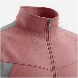 Unisex <b>Pink</b> <b>Tracksuit</b> <b>Set</b> Full Sleeve Stand Collar Zipper Front Color Blocking Side Pockets Breathable Casual Autumn Wear - Product Image 4