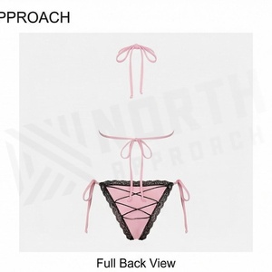 Ensemble bikini rose à lacets avec soutien-gorge croisé et bas string, maillot de bain pour femme - Product Image 2
