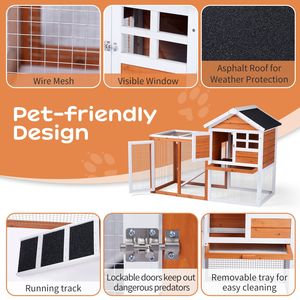 Casetta per conigli in legno di abete arancione con vassoio superiore, Pollaio da esterno e Gabbia da interno per conigli, Cuccia per porcellini d'India per animali domestici - Product Image 6