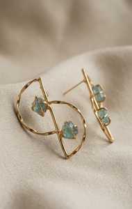Boucles d'oreilles clous géométriques plaquées or 14 carats avec incrustation de pierre naturelle, perle et coquillage, style bohème, bijoux de mode pour femmes - Product Image 2