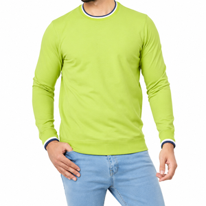 เสื้อสเวตเชิ้ตคอกลมสีเขียวมะนาวสำหรับผู้ชาย ปี 2026 ทรงปกติ ผ้าฝ้ายถัก สวมใส่สบายๆ สำหรับฤดูใบไม้ร่วง พิมพ์ลายดิจิทัล - Product Image 1