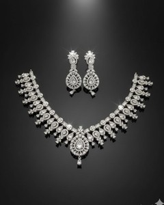 Juego de joyería de lujo AD, circonita cúbica de alta calidad, collar y aretes de diamantes americanos para novia, para boda india, para mujer - Product Image 1