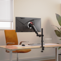 Soporte de Monitor Individual Auki con Resorte de Gas Ajustable en Altura, Compatible con Pantallas de 13-32 Pulgadas, Capacidad de 10 kg, Montaje en Escritorio con Poste