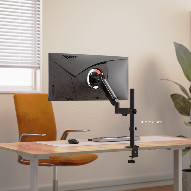 Auki Height Adjustable Gas Spring Single Monitor Arm, Fits 13-32 Inch Screens, 10kg Capacity, Desk Mount with Pole