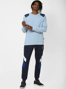 Sweat-shirt à col rond bleu clair pour homme, coupe classique, tricoté, 100% coton, pull décontracté, couleur unie, automne - Product Image 2