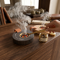 Ensemble brûleur à bakhoor en bois avec coupelle à encens en métal, poignée en cuir, design arabe pour rituels aromatiques, décoration intérieure et cadeaux