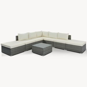 Juego de Muebles de Jardín de Mimbre Gris con 8 Cojines Beige, Sofá Individual Combinable para Patio Exterior - Product Image 3