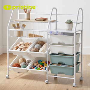 Chariot de rangement multi-niveaux avec 6 bacs en plastique, structure métallique, solution de rangement pour la maison et le bureau - Product Image 5