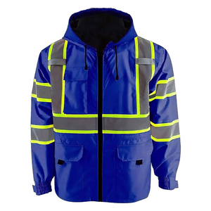 Men's Blue Hooded <b>Waterproof</b> Safety <b>Jacket</b> With Reflective Stripes And Pockets Workwear Style <b>Winter</b> Wear - Product Image 3