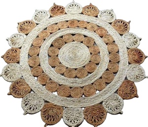 High Quality Handwoven Cotton Kilim Rectangle Area Rug Scalloped Edge Floral Pattern Jute Backing Eco-Friendly Anti-Slip Pet - Product Image 1