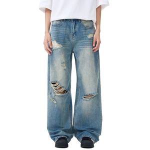 Customized <b>Men</b> Vintage Wash Baggy <b>Jeans</b> Straight <b>Wide</b> <b>Leg</b> Denim Pants High Waist Pleated Streetwear Casual Wear for All Seasons - Product Image 3