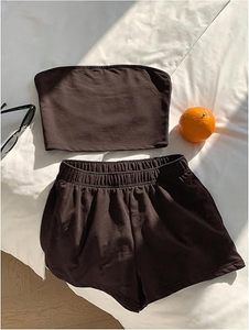 Conjunto de Dos Piezas Casual sin Tirantes para Mujer, de Poliéster y Algodón, con Patrón Sólido, Tejido de Punto, Verano, Logotipo Personalizado, Ropa OEM - Product Image 4