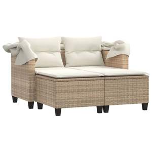 Canapé de jardin en rotin PE beige avec structure en acier thermolaqué et tissu en polyester, mobilier d'extérieur durable - Product Image 4