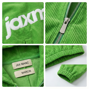 เสื้อแจ็คเก็ตคอร์ดูรอยยูนิเซ็กซ์ขายส่ง ผ้าฝ้าย 100% สไตล์ Y2K สตรีทแวร์ ฮู้ดดี้ครอป ดีไซน์ริบบิ้น รับผลิตโลโก้ตามสั่ง แบบ OEM สำหรับใส่ลำลอง - Product Image 2