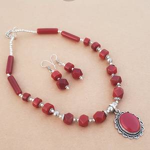 Red Onyx Necklace Earrings Set Handmade Gemstone Jewelry For Women Silver Overlay Wholesale Fashion Gift - Product Image 2