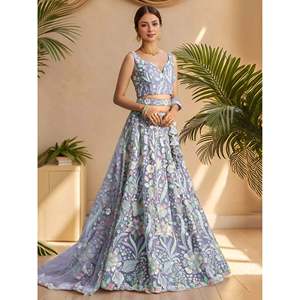 Astonishing Lavender Embroidered Net Designer Lehenga Choli with Dupatta for <b>Wedding</b> - Product Image 5