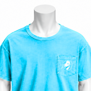 T-shirt en coton teint en pièce à manches courtes Aqua Weathered avec poche poitrine, coupe décontractée, style vintage, streetwear décontracté, été - Product Image 3