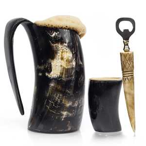 Ensemble de mugs à bière en corne de buffle faits à la main avec ouvre-bouteille, récipient à boire vintage pour adultes, idéal pour les fêtes - Product Image 1