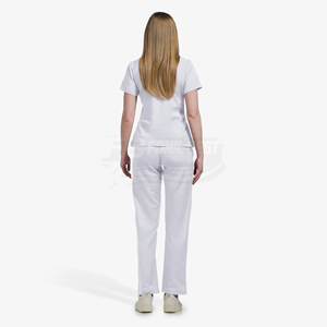 Blouse de travail pour femmes, col en V, coton et polyester blanc, uniforme d'hôpital avec poches pour le personnel médical - Product Image 3