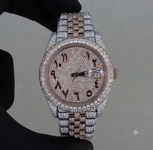 Montre de luxe pour homme sertie de diamants, 40 mm, cadran rond, affichage de la date, chiffres romains, bracelet en acier inoxydable, fermoir déployant - Product Image 3