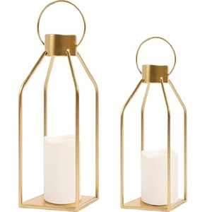 Vintage Gold Metal Glass <b>Lantern</b> Candle Holder Luxury <b>Large</b> Floor Decorative Candle <b>Lantern</b> forWedding Home Decor Outdoor Garden - Product Image 3