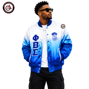 Blouson Bomber en Satin à Col Montant pour Homme de la Fraternité Phi Beta Sigma avec Broderie et Impression par Sublimation pour l'Hiver - Product Image 1