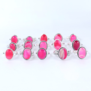 Minimalist Pink Agate <b>Statement</b> <b>Ring</b> Adjustable Brass Band High Quality Handcrafted Vintage Women's Fashion Jewelry Wholesale - Product Image 5