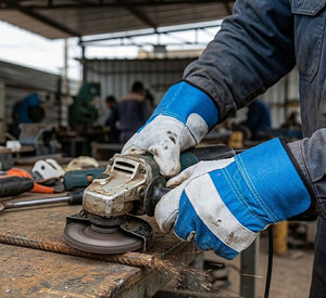 Gants de travail industriels en cuir de vachette pleine fleur de qualité supérieure, certifiés CE, anti-coupure, avec doublure en polaire caoutchoutée - Product Image 4