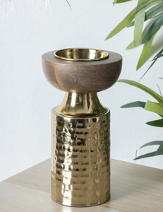 Portavelas Decorativo de Madera y Metal, Hecho a Mano, con Acabado Metálico Martillado, Decoración para el Hogar - Product Image 1
