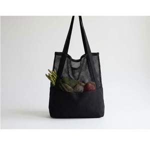 Bolsas de Mano de Malla de Algodón Natural (5oz) Beige y Negro, Ecológicas, para Mujer, de Alta Calidad, Nuevas, Longitud Superior 350 mm - Product Image 5